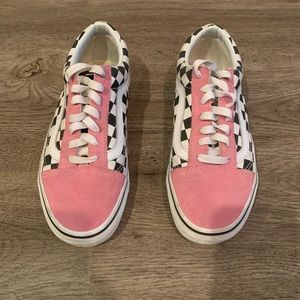 Vans custom pink and checkerboard patterned sneakers